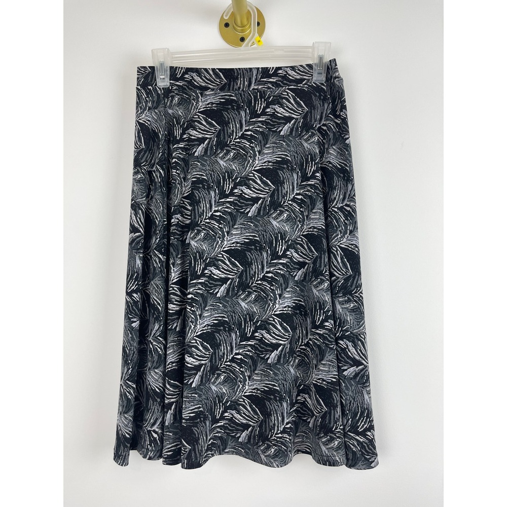 00489 - George Women's‎ Black White Leaf Print A-Line Midi Skirt Size M 8-10